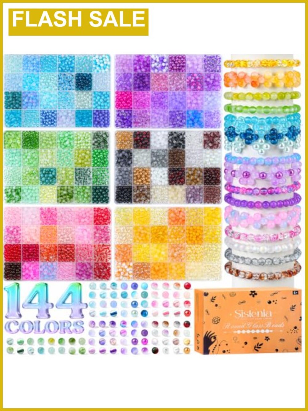 6mm Glass Beads Bracelet Making Kit 7200PCS 144 Colors Crystal Beads Jewelry